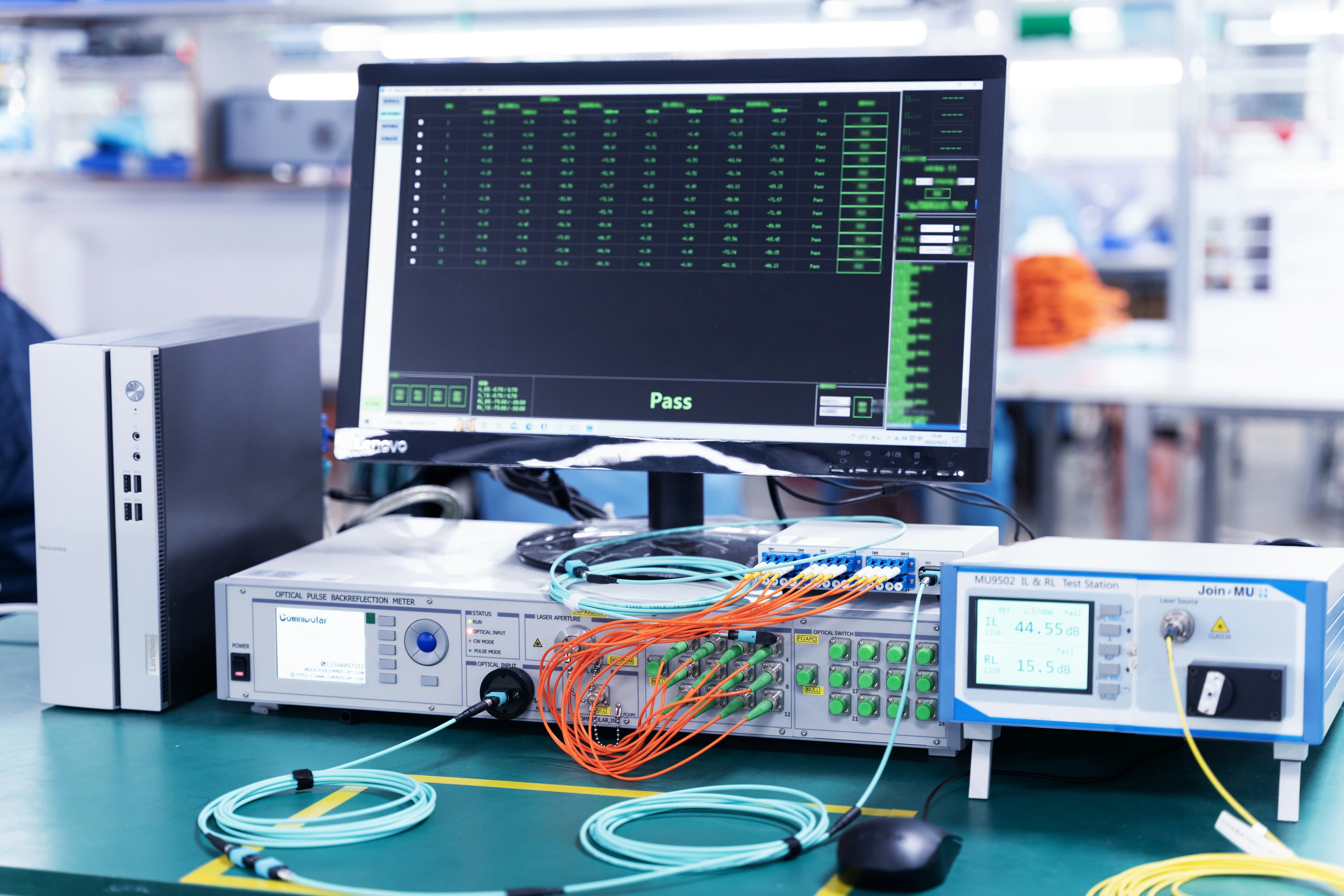 Optical loss test equipment in a fiber optic laboratory