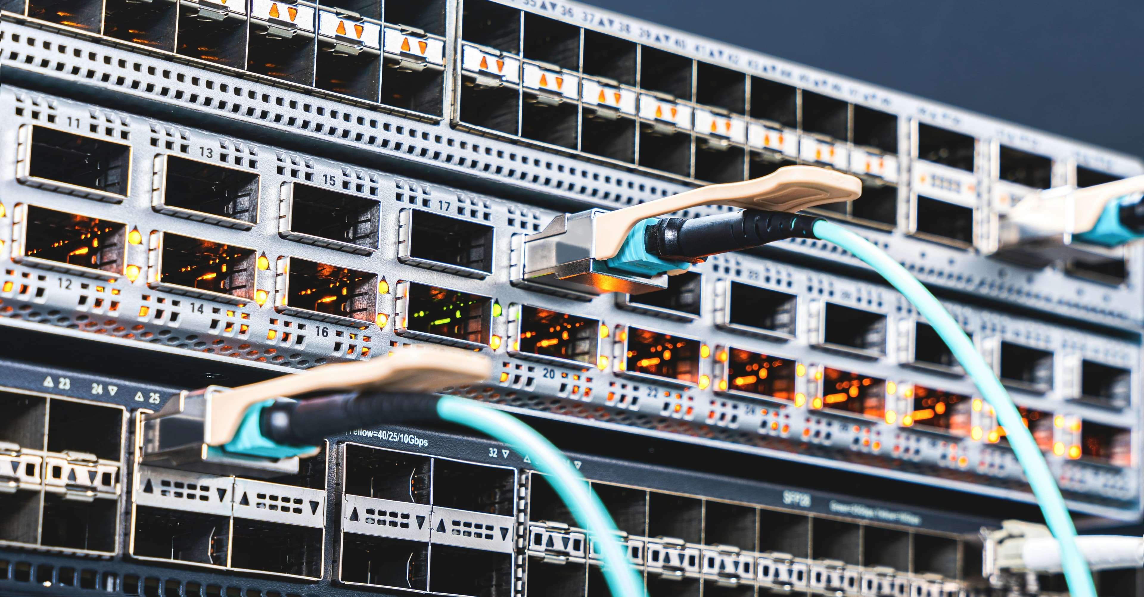 High-speed network switch interfaces connected for data center operation